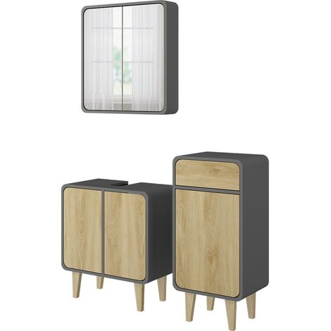 Badmöbel-Set Arla, Anthrazit/Eiche, 3 Teile, mit Midischrank, Vicco