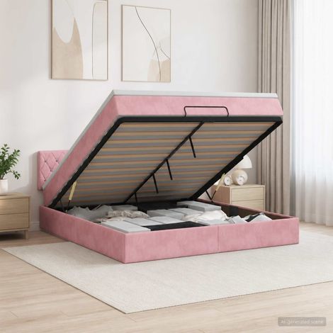 vidaXL Lit coffre avec matelas et LED Rose 160 x 200 cm Velours (1/5)