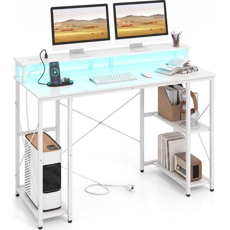 COSTWAY Bureau d'Ordinateur Modulable avec Éclairage LED (Blanc) (1/2)