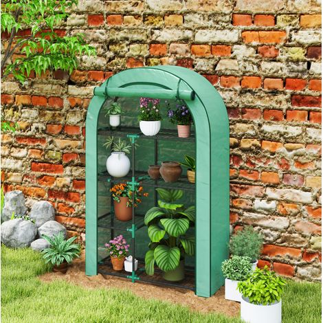 Serra da giardino con tetto arrotondato, 100 x 45 x 160 cm, 7 ripiani, acciaio, verde HAVRYA (1/5)