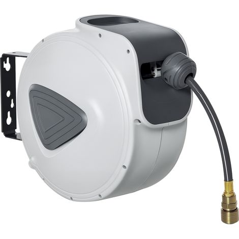 DURHAND carrete de manguera de aire comprimido automático de 20 m conector de 1/4'' BSP soporte para pared giratorio 180° diámetro interno 3/8'' gris