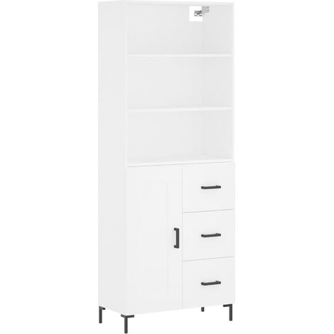 Aparador buffet cómoda mueble mueble de almacenamiento organizador cocina salón salón alto 69,5 x 34 x 180 cm madera contrachapada blanco 020032683
