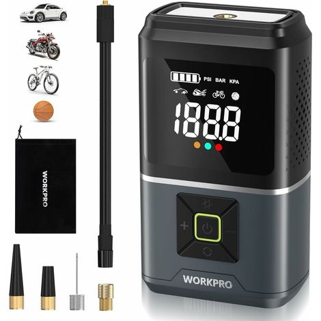 – Gonfleur électrique 150 PSI – Compresseur à air portable 7,2 V avec batterie 5000 mAh – 4 modes de gonflage pour pneus voiture, vélo, ballon (1/5)