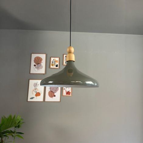 Champion Lampe Suspendue Simple Avec Tête de Lit en Bois Vert – Lustre Vintage E27 Ø35 cm pour Salon, Chambre ou Salle à Manger Anthracite (1/5)