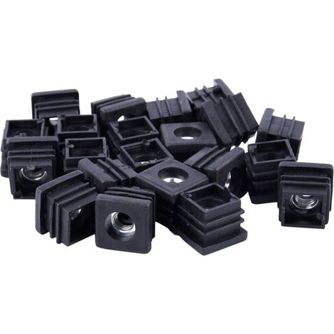 Embouts De Tuyaux Carrés 20X20 Mm Avec Filetage M8 Bouchons D'Insertion Pour Tubes 20 Pièces Noir (1/4)