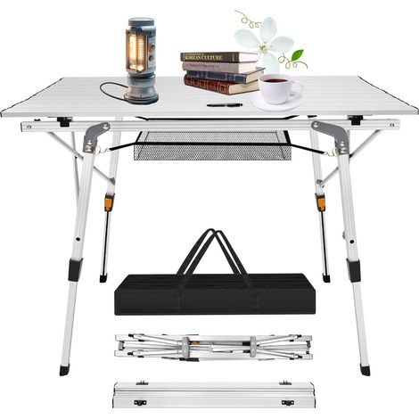 3FT Gartenklappbarer Picknicktisch, Indoor Klapptisch für den Außenbereich mit verstellbaren Tischbeinen, Camping Klapptisch aus Aluminium für Grill, Picknick, Gartenpartys (1/5)