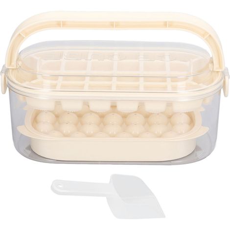 2 bacs à glaçons ronds et carrés avec couvercle et bac pour congélateur, moules à glaçons avec pelle, pour faire 54 glaçons [fond souple] Beige, lot de 2 bacs (1/5)