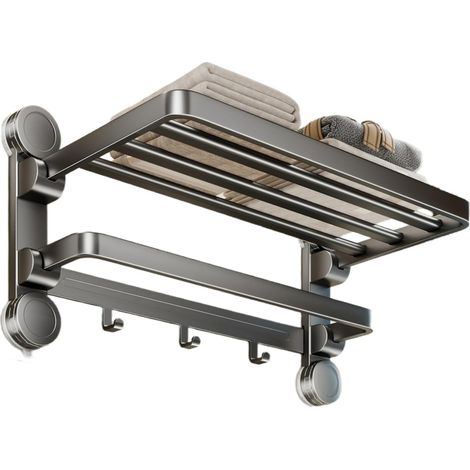 Handtuchhalter für Badezimmer mit Saugnapf, mit Stange und Haken, faltbarer Badetuchhalter, Handtuchhalter für Badezimmer aus Aluminium, an der Wand montierter Badetuchhalter