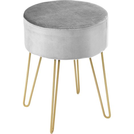 Sgabello Poggiapiedi Moderno Rotondo in Velluto, Gambe di Metallo, Ottomana Contenitore, per Camera da Letto Salotto (Grigio) (1/5)