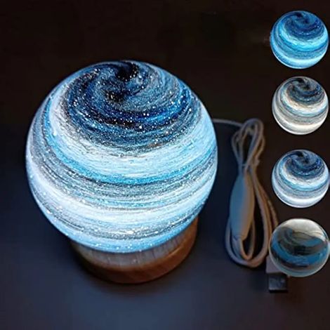 Lampe Lune 3D en verre, mini veilleuse planète alimentée par USB avec support en bois, lampe d'ambiance décorative pour enfants, filles, garçons et amis, cadeau d'anniversaire ou de Noël.