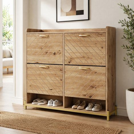 MEUBLIV Schuhschrank Holzoptik 108,5x24x100 cm – 4 Türen, platzsparend (1/5)