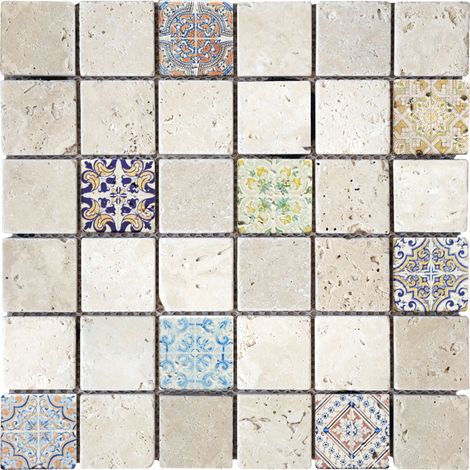 MOSAIQUE RENAISSANCE TRAVERTIN IVOIRE COLOR 1 PLAQUE 30,5 X 30,5 CM CASA LINEA