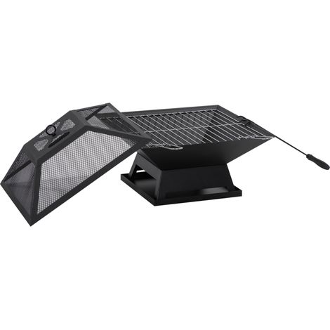 Brasero de jardín con parrilla y protector contra chispas de acero negro 45x45x34 cm HOMVRA (1/5)