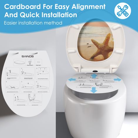Abattant de toilette décoratif Homseat imprimé sur 3 faces en urée, fermeture douce et démontage rapide, robuste, pour toilettes de salle de bain standard. (1/4)