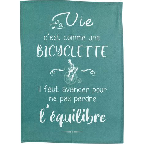 Torchon de Cuisine Paon 100% Coton Motif Vélo et Citation Inspirante 50 x 70 cm - PANGIVO
