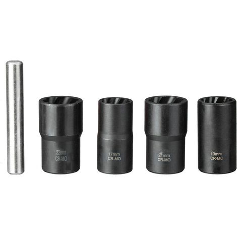 Kit de 5 douilles à torsion pour écrous de roue endommagés ou usés et extracteur de verrous 17/19/21/22 mm (bleu)