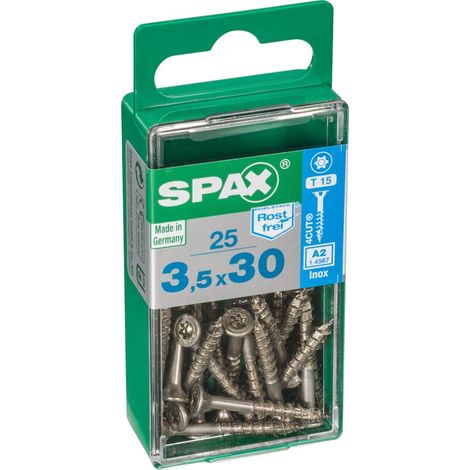 Spax Vis acier inoxydable, 3,5 x 30 mm, 25 unités, Filetage partiel, Tête fraisée, T-STAR plus T15, 4CUT, Acier inoxydable inoxydable A2 - 4197000350301 (1/7)