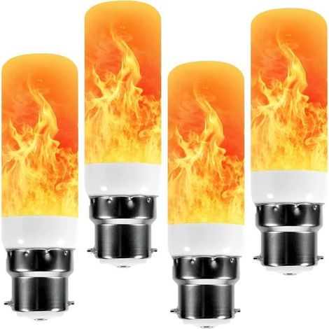 Lot de 4 ampoules LED effet flamme B22 5 W avec 3 modes d'éclairage, pour intérieur et extérieur [Classe énergétique A+++] (1/4)