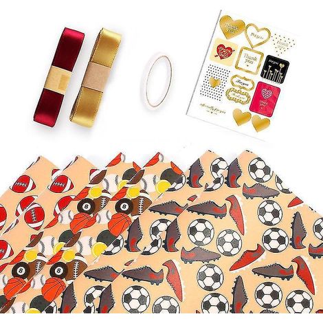 Papier cadeau en forme de ballon de football pour hommes et garçons - Papier kraft pour anniversaires, fêtes et événements sportifs - 50 x 70 cm (1/4)