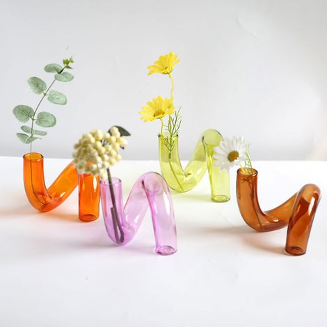 Vase en verre irrégulier coloré transparent, style ins, teinte grise - emballage mousse + boîte en carton (dimensions : 12 x 12 cm) (1/5)