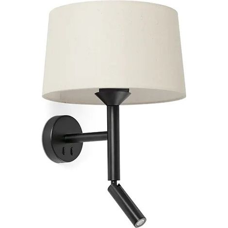 WINDSOR aplique de pared con lector negro/lino 20223-150