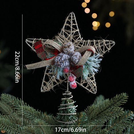 Étoile De Noël - Étoile Creuse En Métal Avec Baies Rouges Et Branches De Pin - 25 Cm - Décoration Pour Sommet D'Arbre De Noël - 1 Pièce (1/5)