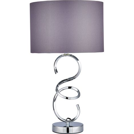 Litecraft Cali Table Lamp Sculpted Base With Grey Drum Shade - Polished Chrome