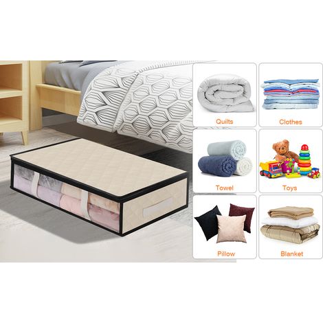 Sac de rangement sous lit, Lot de 4 rangement sous lit Pliable Closet Organizer Sac Souple Grande Capacité avec Fenêtre Transparente Poignées Renforcées Organisateur à Glissière Non-tissé