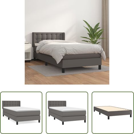 vidaXL Matratze -  Boxspringbett mit Matratze Grau 90x200 cm Kunstleder (1/5)