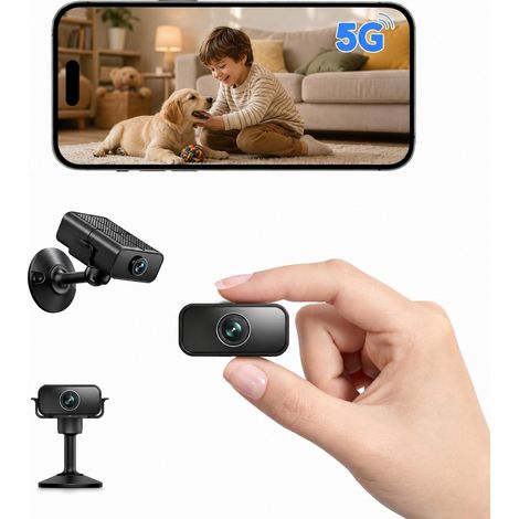 Mini caméra de surveillance WiFi 4K sans fil, détection de mouvement IA, grand angle 150°, vision nocturne, cloud, moniteur bébé, noire (1/5)