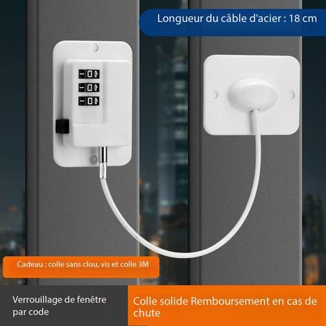 Câble antivol pour fenêtre Déverrouillage par mot de passe pour la protection de la maison et le bien-être des animaux Serrure de réfrigérateur en ABS et acier inoxydable Montage sans perçage ni vi (1/5)