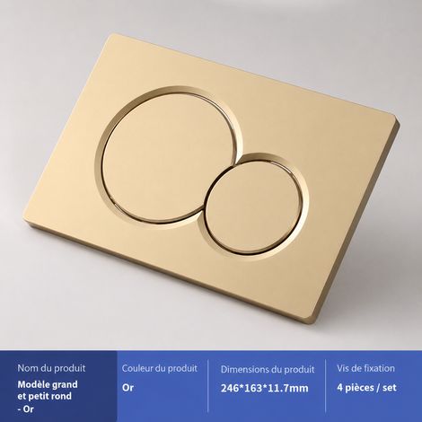 Plaque de déclenchement double touche grand et petit rond doré peint pour réservoir WC encastré doré 25,5 × 17,5 × 5 cm 386 g – Livraison gratuite