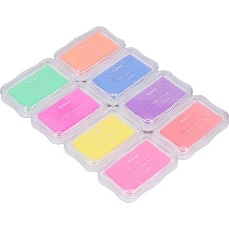 Stempelkissen mit Pigmenten in 8 leuchtenden Farben, umweltfreundliche, auswaschbare Tinte, ideal für Bastelarbeiten mit Holz, Stoff und Scrapbooking. (1/5)