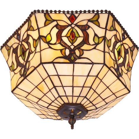 Plafonnier avec abat-jour Tiffany diamètre 40cm Série Hexa