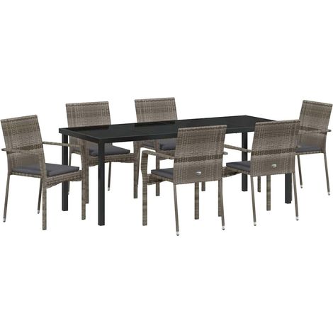 Maison Exclusive - Set da Pranzo per Giardino con cuscino 7 pcs Grigio polyrattan
