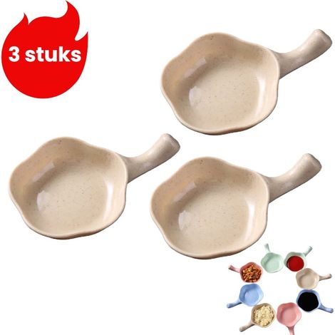 Ensemble de 3 bols à condiments pour sauce soja vinaigre fondue saumon wasabi et épices avec plat de service couleur beige (1/5)