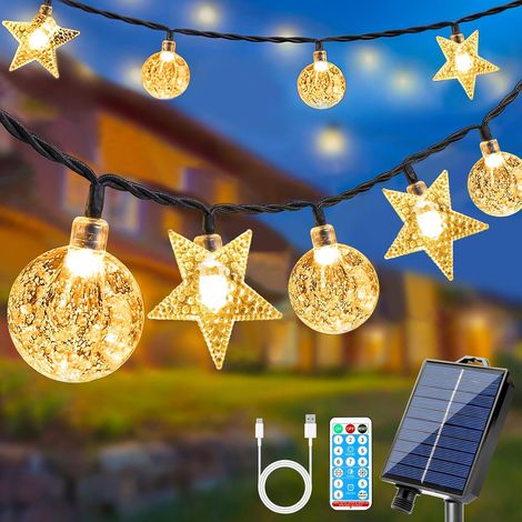 COZII Guirlande Lumineuse Exterieure Solaire, 22M 200 LED Lumiere Guinguette Exterieur, 8 Modes et fonction mémoire, Télécommande, IP65 Imperméable Pour jardin, balcon, mariage, Noël - Blanc Chaud (1/5)