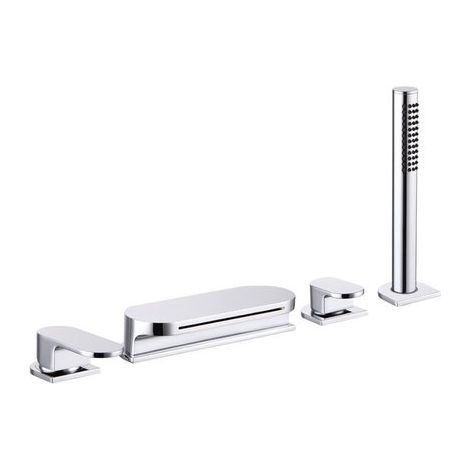 Mitigeur de baignoire chrome avec set de douche – Style cascade – Laiton poli – Débit 16 l/min – Installation sur baignoire – Ravak (1/7)