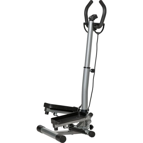 Stepper avec guidon réglable, moniteur LCD et élastiques, 55x53x118-128cm, noir (1/5)