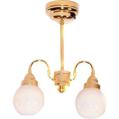 Plafonnier double en laiton pour maison de poupée, abat-jour globe blanc, éclairage LED à piles ( )