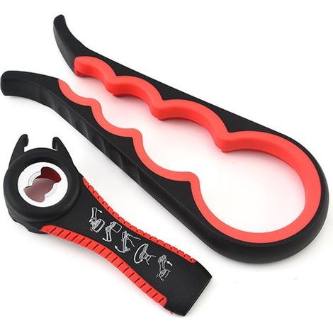 Apribottiglie e apri bicchieri multifunzione 7 in 1, apri coperchi in vetro XL, ausilio in cucina e apribottiglie per birra per anziani, nero/ (1/5)