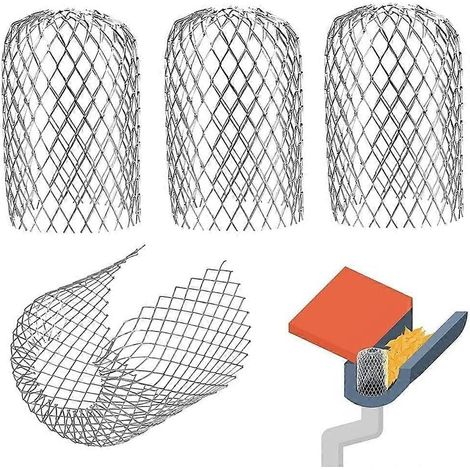 Lot de 4 protège-gouttières métalliques extensibles avec filtre et crépine anti-feuilles pour descentes pluviales. (1/5)