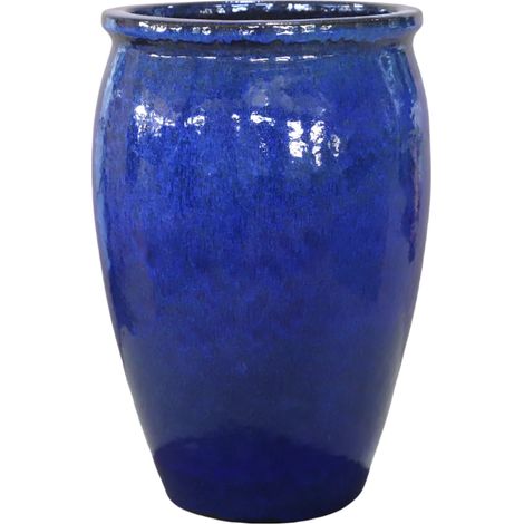 Pot grande taille d'extérieur BACCHUS 36x52cm bleu outremer, fait main en terre cuite émaillée, résistant au gel