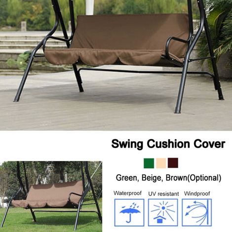 Couverture de siège pour hamac swing 3 places outdoor jardin, polyester taffeta 190T imperméable résistant, dimensions 150x50x10cm, couleur brun, livrée avec 1 housse (1/4)