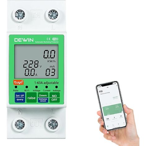 Compteur Intelligent, Compteur d'énergie Intelligent Compteur électrique Minuterie Interrupteur avec Protection Contre Les Surtensions et Les sous-tensions 2P 63A AC 80-300V