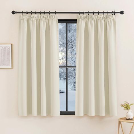 Lot de 2 Rideau Occultant, Galon Fronceur, Polyester, Isolation Thermique, Pour Chambre Salon Cuisine
