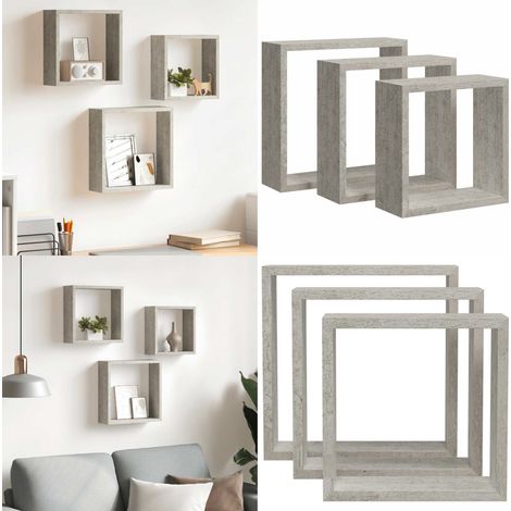 Étagères murales sous forme de cube 3 pcs Gris béton - Etagere Murale - Étagères Cubes - Rangement Mural - Décoration Murale - Meuble Gris - Home & Living (1/5)