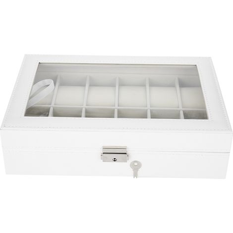 Coffret à bijoux/accessoires/montres haut de gamme en cuir blanc, 12 emplacements (1/5)