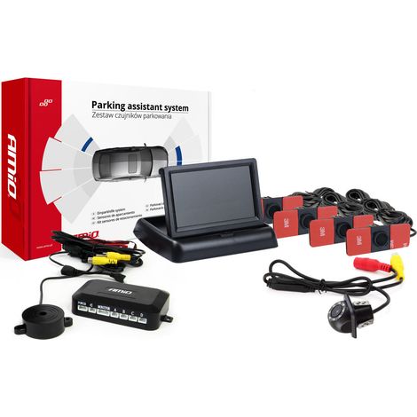 Kit de capteurs de stationnement TFT02 4,3" avec caméra HD-305-LED et 4 capteurs internes noirs