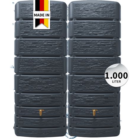 4rain SLIM STONE DECOR Wandtank-Set 1000 Liter graphite grey, 2 x SLIM 500 L inkl. Verbindungsset